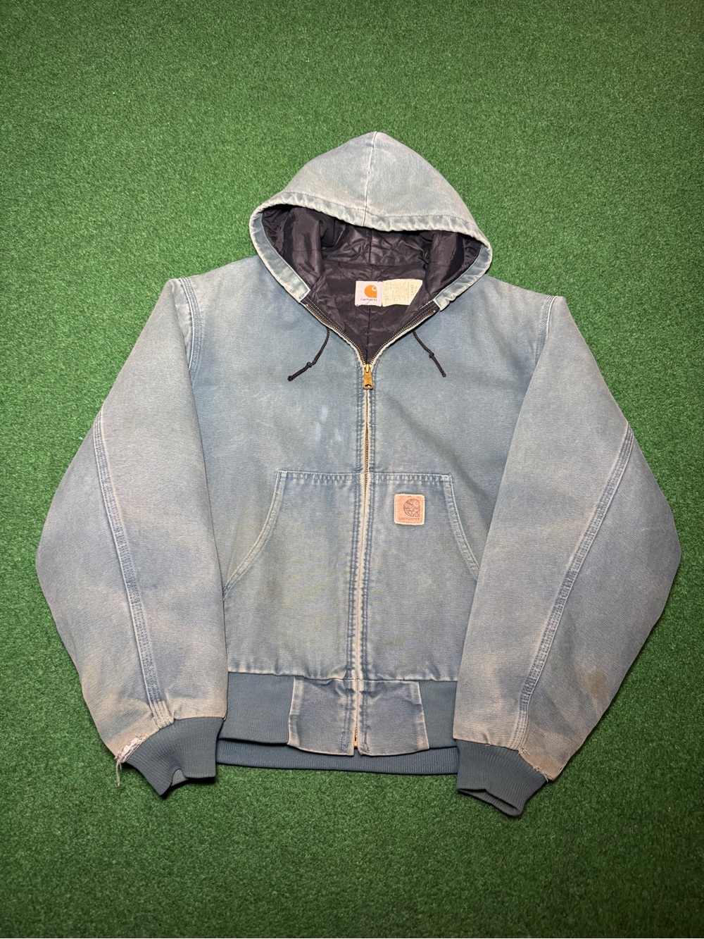 Carhartt JQ296 Vintage 90s Duck Zip Up Blue Teal Faded Large RARE Work Wear